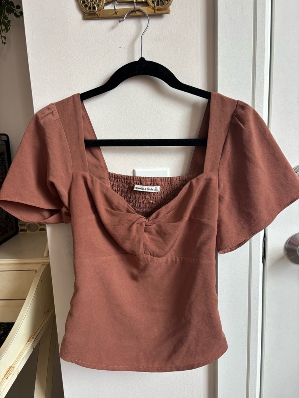 Abercrombie & Fitch Rusty Rose Square-Neck Puff Sleeve Top